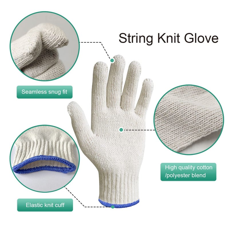 MIG4U 12 Pairs Work Gloves - Cotton String Gloves for Safety Work - Glove Liner Hand Saver Heat Protection for BBQ (Medium, Economic) - Image 2